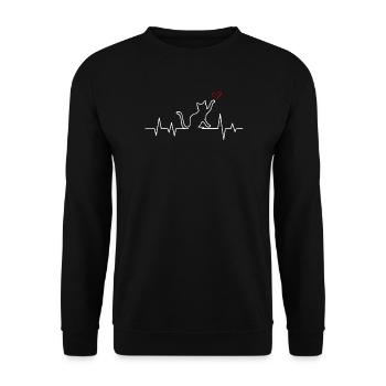 Katze EKG Herzschlag Puls Herz - Unisex Pullover - Schwarz - Vorne - Alina (178cm) & Michal (187cm)