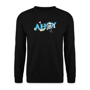 englischer Seemannsgruß Ahoy mit Pinguin Seemann - Unisex Pullover - Schwarz - Vorne - Alina (178cm) & Michal (187cm)