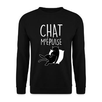 Chat M'épuise Jeu De Mots Drôle Fan de Chat - Sweat-shirt Unisexe - noir - Devant - Alina (178cm) & Michal (187cm)