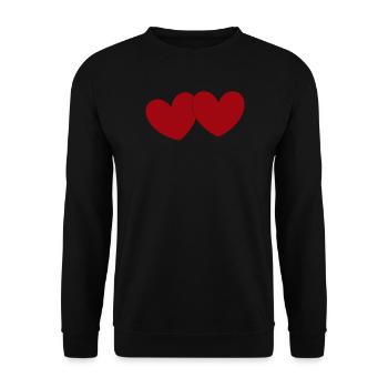 2 rote Herzen Herz rot Geschenk Valentinstag - Unisex Pullover - Schwarz - Vorne - Alina (178cm) & Michal (187cm)
