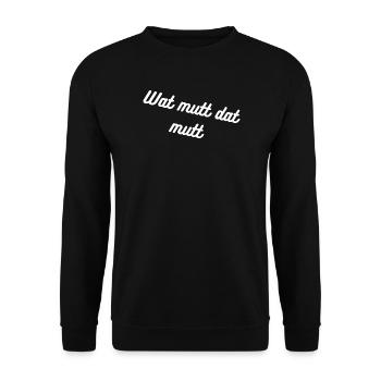 HN Wat mutt dat mutt Dialekt Schriftzug - Unisex Pullover - Schwarz - Vorne - Alina (178cm) & Michal (187cm)