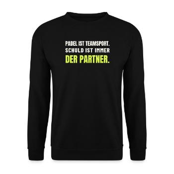 Padel Teamsport – Schuld ist der Partner - Unisex Pullover - Schwarz - Vorne - Alina (178cm) & Michal (187cm)