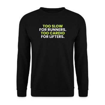 02_too-langsam-für-runners_dark-Kleidungsstück - Unisex Pullover - Schwarz - Vorne - Alina (178cm) & Michal (187cm)