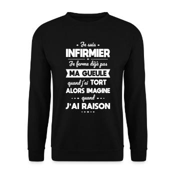 Je suis infirmier - Je ferme pas ma gueule - Sweat-shirt Unisexe - noir - Devant - Alina (178cm) & Michal (187cm)