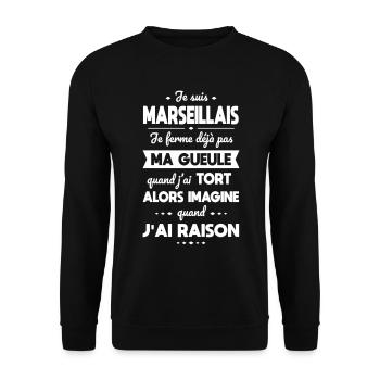 Je suis Marseillais - Je ferme pas ma gueule - Sweat-shirt Unisexe - noir - Devant - Alina (178cm) & Michal (187cm)