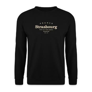 Strasbourg Vintage Design – Frankreich Flair - Unisex Pullover - Schwarz - Vorne - Alina (178cm) & Michal (187cm)