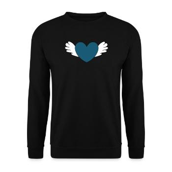 blue heart with wings Valentine's Day gift - Unisex Sweatshirt - black - Front - Alina (178cm) & Michal (187cm)