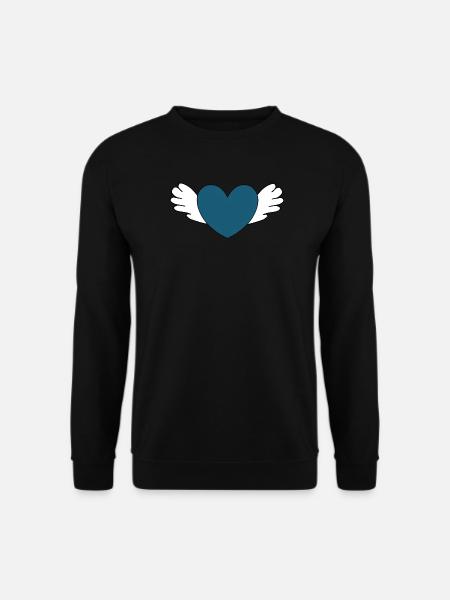blaues Herz mit Flügeln Valentinstag Geschenk - Unisex Pullover - Schwarz
