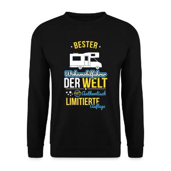 Bester Wohnmobilfahrer der Welt - 100% Authentisch - Unisex Pullover - Schwarz - Vorne - Alina (178cm) & Michal (187cm)