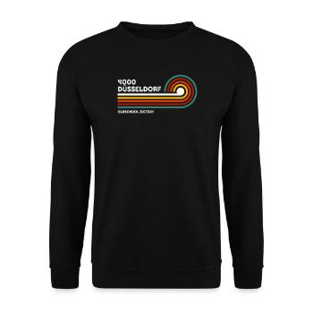 Düsseldorf Retro Shirt 4000 PLZ Postleitzahl  - Unisex Pullover - Schwarz - Vorne - Alina (178cm) & Michal (187cm)