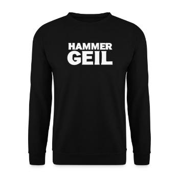 HAMMER GEIL – Handgezeichnetes Werkstatt-Design  - Unisex Pullover - Schwarz - Vorne - Alina (178cm) & Michal (187cm)