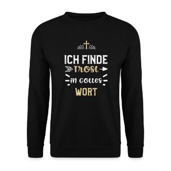 Ich finde Trost in Gottes Wort - Unisex Pullover - Schwarz - Vorne - Alina (178cm) & Michal (187cm)