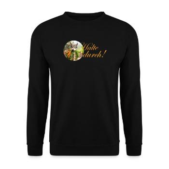 durchhalten kreativ sein Hund mit Karotte im Maul  - Unisex Pullover - Schwarz - Vorne - Alina (178cm) & Michal (187cm)
