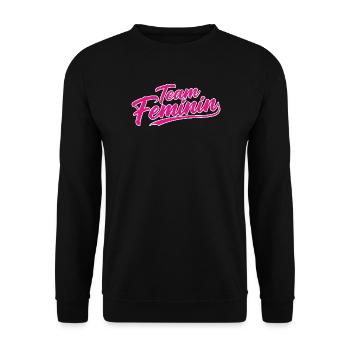 Team Feminin – Pink Girl Power Statement Design - Unisex Pullover - Schwarz - Vorne - Alina (178cm) & Michal (187cm)
