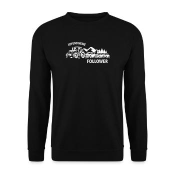 Ich und meine Follower - Traktor - Stau - Unisex Pullover - Schwarz - Vorne - Alina (178cm) & Michal (187cm)