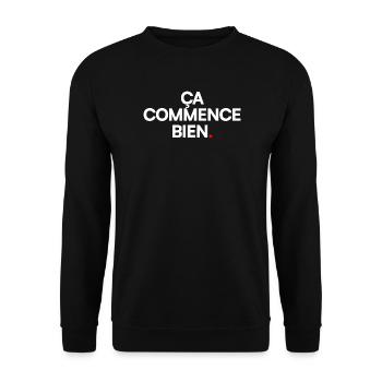 ÇA COMMENCE BIEN | Expression humour minimal - Sweat-shirt Unisexe - noir - Devant - Alina (178cm) & Michal (187cm)
