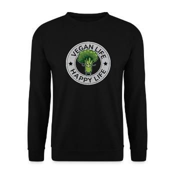 Vegan Life Happy Life Design für stolze Veganer - Unisex Pullover - Schwarz - Vorne - Alina (178cm) & Michal (187cm)