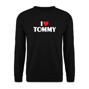 Ich liebe Tommy rotes Herz Retro Statement  - Unisex Pullover - Schwarz - Vorne - Alina (178cm) & Michal (187cm)