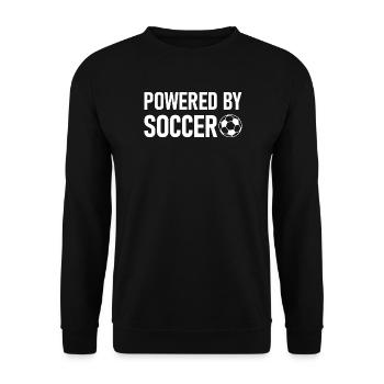 Powered by Soccer T-Shirt Football Fan - Unisex Sweatshirt - black - Front - Alina (178cm) & Michal (187cm)