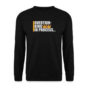 Overthinking In Process Funny Brooding Saying Logo - Unisex Sweatshirt - black - Front - Alina (178cm) & Michal (187cm)
