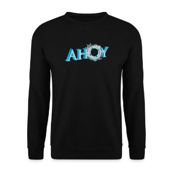 maritimer englischer Seemannsgruß Schriftzug Ahoy - Unisex Pullover - Schwarz - Vorne - Alina (178cm) & Michal (187cm)