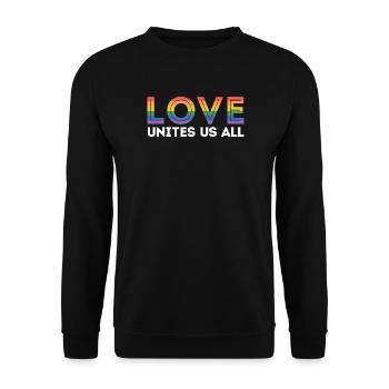 LGBT Pride Month - Liebe vereint uns alle - Unisex Pullover - Schwarz - Vorne - Alina (178cm) & Michal (187cm)