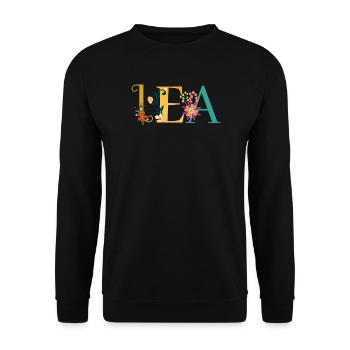 LEA Name Art avec fleurs brodées - Sweat-shirt Unisexe - noir - Devant - Alina (178cm) & Michal (187cm)