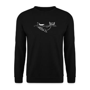 Minimal Whale Line Art on Sea - Unisex Sweatshirt - black - Front - Alina (178cm) & Michal (187cm)