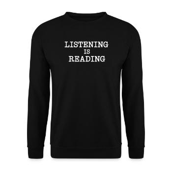 Hören Ist Lesen Geschenk Hörbuch Bücherwurm - Unisex Pullover - Schwarz - Vorne - Alina (178cm) & Michal (187cm)