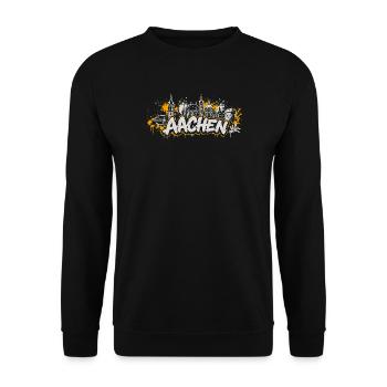 Aachen Graffiti Skyline Shirt - Unisex Pullover - Schwarz - Vorne - Alina (178cm) & Michal (187cm)