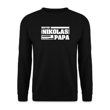 Nikolas als Geburt - Unisex Pullover - Schwarz - Vorne - Alina (178cm) & Michal (187cm)