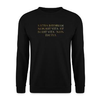 Extra Bavariam Bayern Spruch (Vintage/Goldgelb) - Unisex Pullover - Schwarz - Vorne - Alina (178cm) & Michal (187cm)