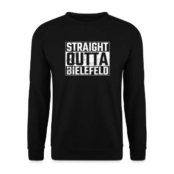 Straight Outta Bielefeld Bielefelder - Unisex Pullover - Schwarz - Vorne - Alina (178cm) & Michal (187cm)