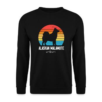 Alaskan Malamute Hund - Unisex Pullover - Schwarz - Vorne - Alina (178cm) & Michal (187cm)