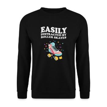 Easily Distracted By Roller Skates Rollschuh Retro - Unisex Pullover - Schwarz - Vorne - Alina (178cm) & Michal (187cm)