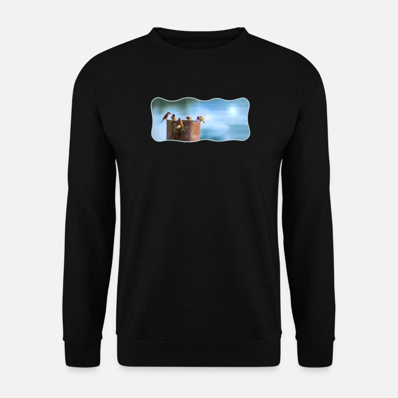 Fotodesign Spatzen-Meeting geschwungen umrandet - Unisex Pullover - Schwarz