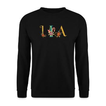 LIA Namenskunst mit gestickten Blumen - Unisex Pullover - Schwarz - Vorne - Alina (178cm) & Michal (187cm)