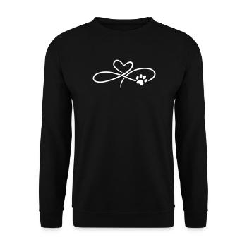 Infinity Herz mit Pfote Katze Hund - Unisex Pullover - Schwarz - Vorne - Alina (178cm) & Michal (187cm)