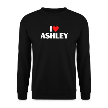 I love Ashley Rotes Herz Romantischer Name Fan - Unisex Pullover - Schwarz - Vorne - Alina (178cm) & Michal (187cm)