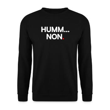 SUMM... NEIN | Minimalistischer humoristischer Ausdruck - Unisex Pullover - Schwarz - Vorne - Alina (178cm) & Michal (187cm)
