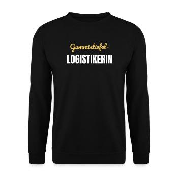 Gummistiefel-Logistikerin - Unisex Pullover - Schwarz - Vorne - Alina (178cm) & Michal (187cm)