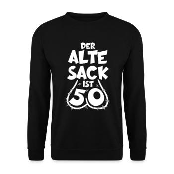 LUSTIG 50 JAHRE ALTER SACK 50. GEBURTSTAG - Unisex Pullover - Schwarz - Vorne - Alina (178cm) & Michal (187cm)