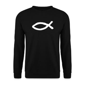 Jésus Poisson Blanc Ichthys Poisson Jésus - Sweat-shirt Unisexe - noir - Devant - Alina (178cm) & Michal (187cm)