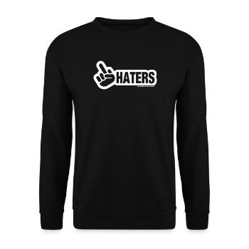 Haters Peace Zeichen Design - Unisex Pullover - Schwarz - Vorne - Alina (178cm) & Michal (187cm)