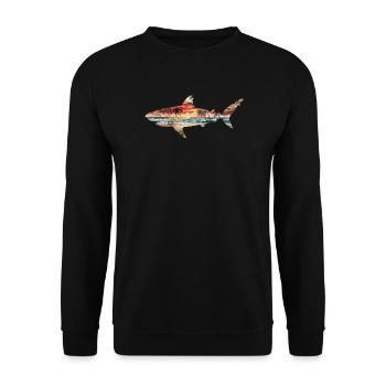 Hai Sonnenuntergang Palmen Strand Tropische Idylle - Unisex Pullover - Schwarz - Vorne - Alina (178cm) & Michal (187cm)