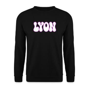 Lyon in Bubble Letterpress Weiß Pink - Unisex Pullover - Schwarz - Vorne - Alina (178cm) & Michal (187cm)