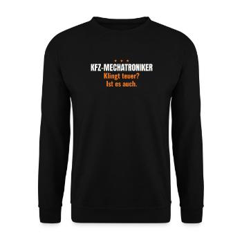 Kfz-Mechatroniker – Klingt teuer? (dunkel) - Unisex Pullover - Schwarz - Vorne - Alina (178cm) & Michal (187cm)