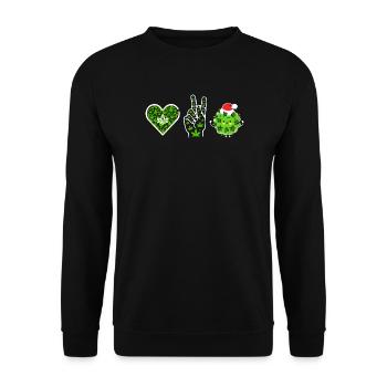 Love, Peace and Happiness / Merry Christmas - Unisex Pullover - Schwarz - Vorne - Alina (178cm) & Michal (187cm)