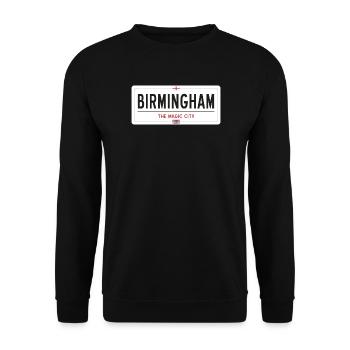 Ortsschild in Birmingham - Unisex Pullover - Schwarz - Vorne - Alina (178cm) & Michal (187cm)