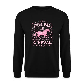 J'Peux Pas J'Ai Cheval - Rose - Sweat-shirt Unisexe - noir - Devant - Alina (178cm) & Michal (187cm)